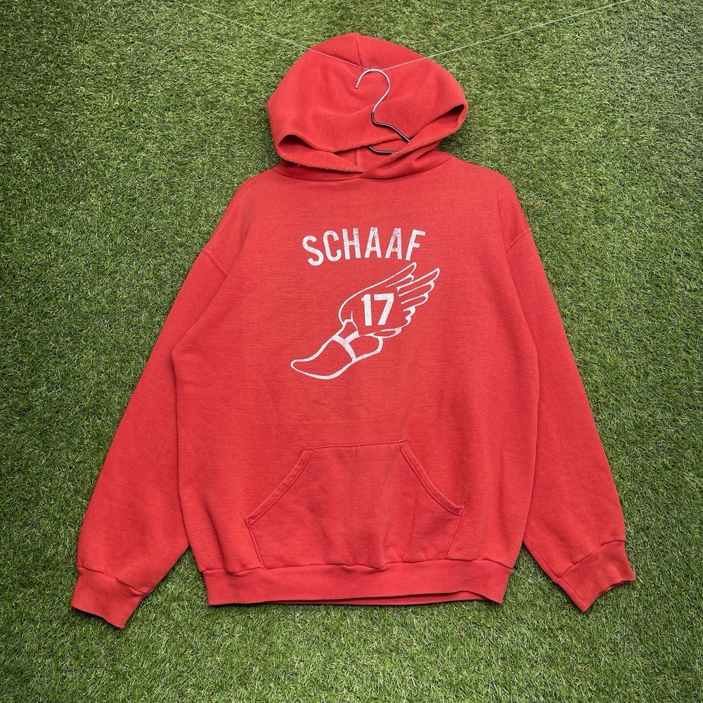 Vintage Track & Field Hoodie Mens Large Blank Red Cross Country Sweatshirt 90s